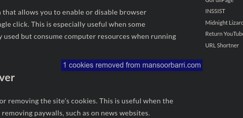 Screenshot of  the extension Cookie Remover