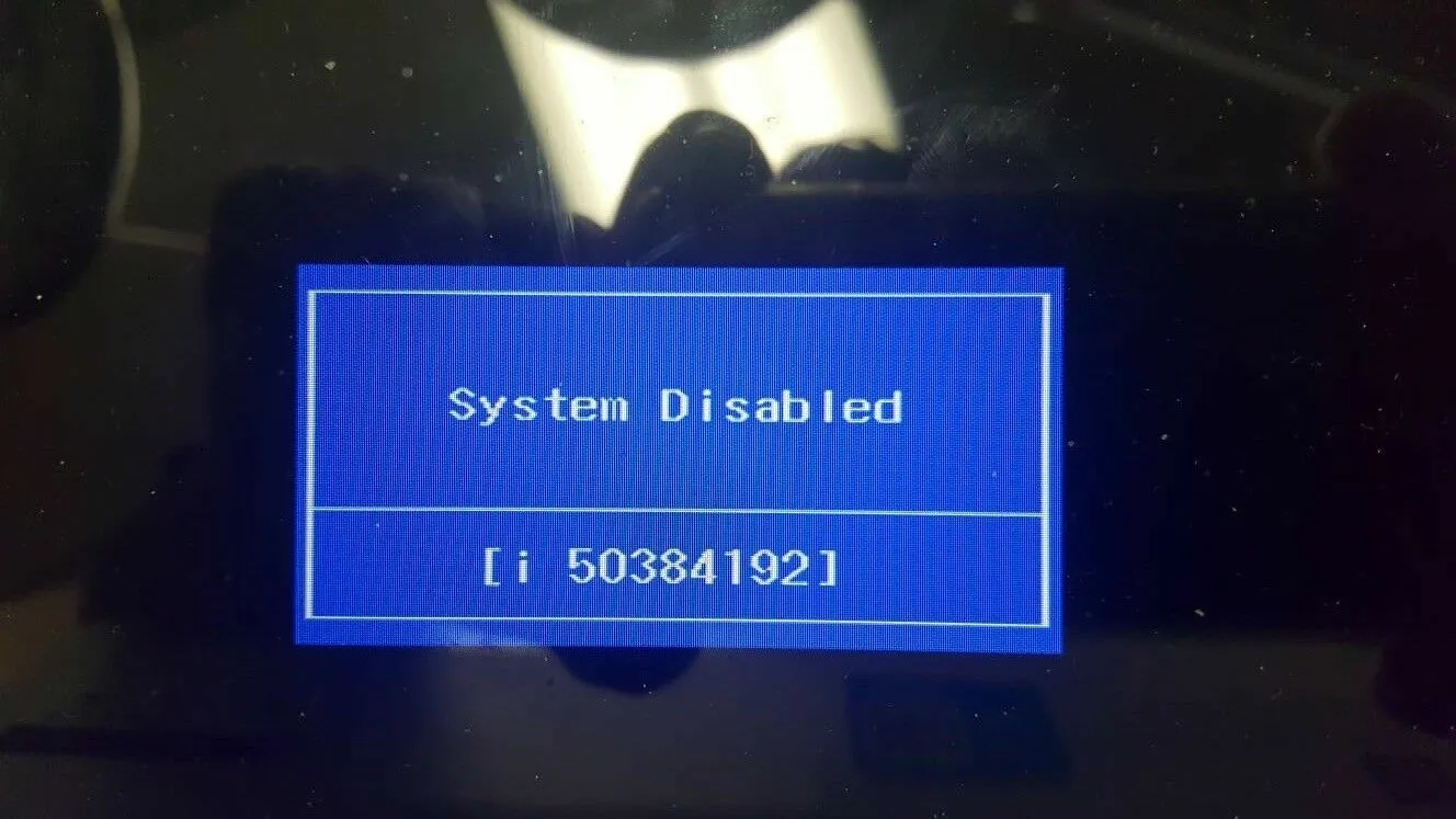 Picture of the “system disable” screen